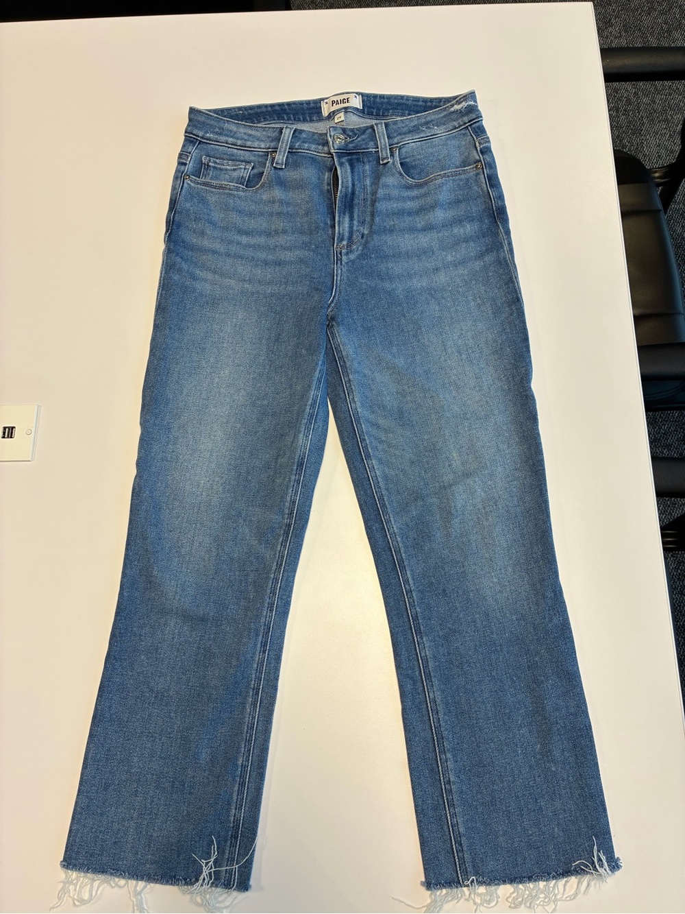 PAIGE Medium Blue Flare Crop Jeans